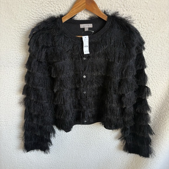 J crew Fringe‎ cardigan in metallic yarn Womens Large Black Metallic - Picture 4 of 11